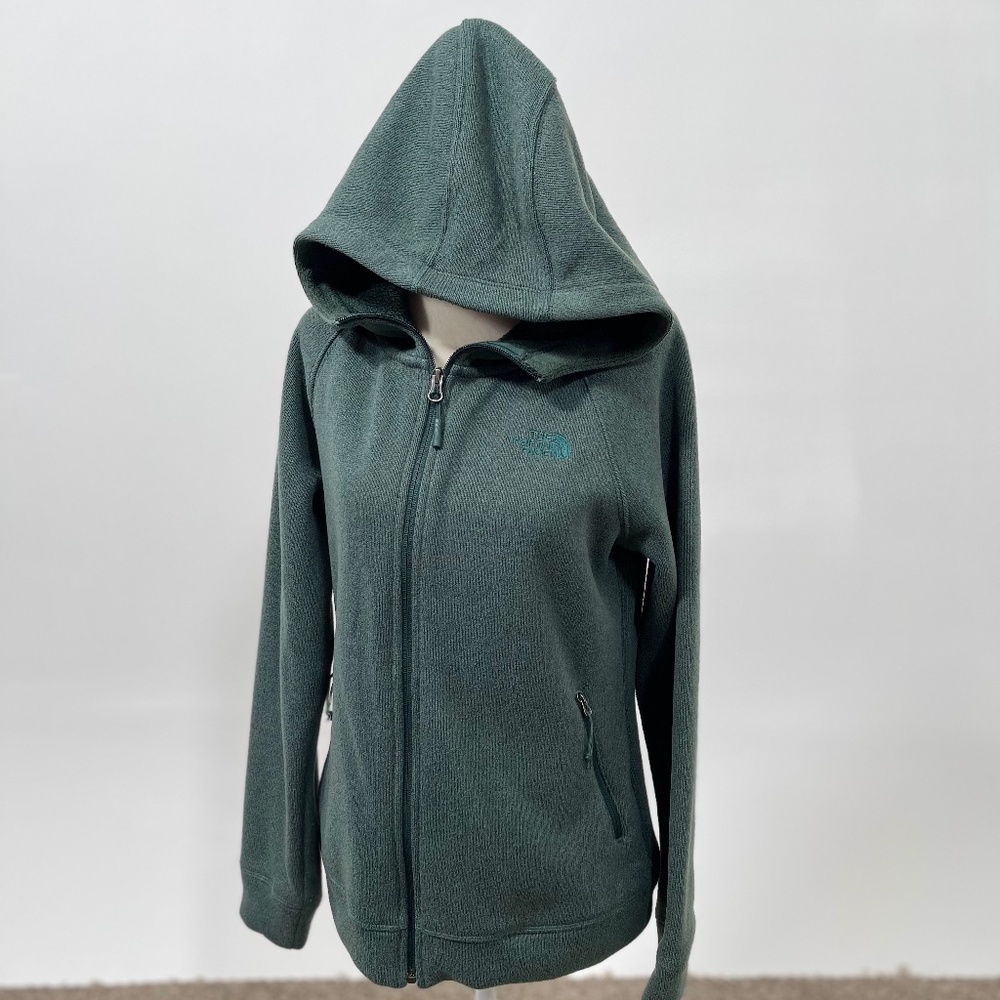 The North Face Fleece Green Jacket Women Size S Full Zip with hoodie